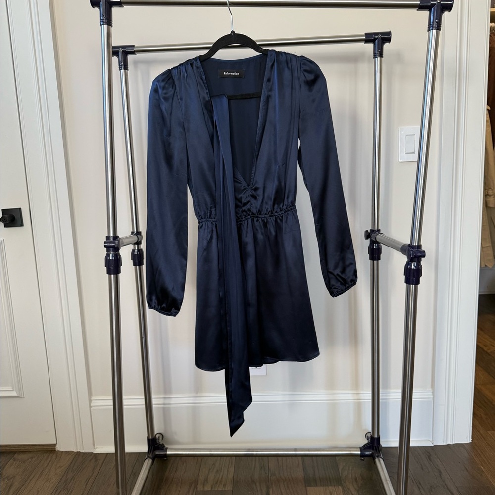 Reformation Deep Blue Satin Robe - Picture 1 of 3